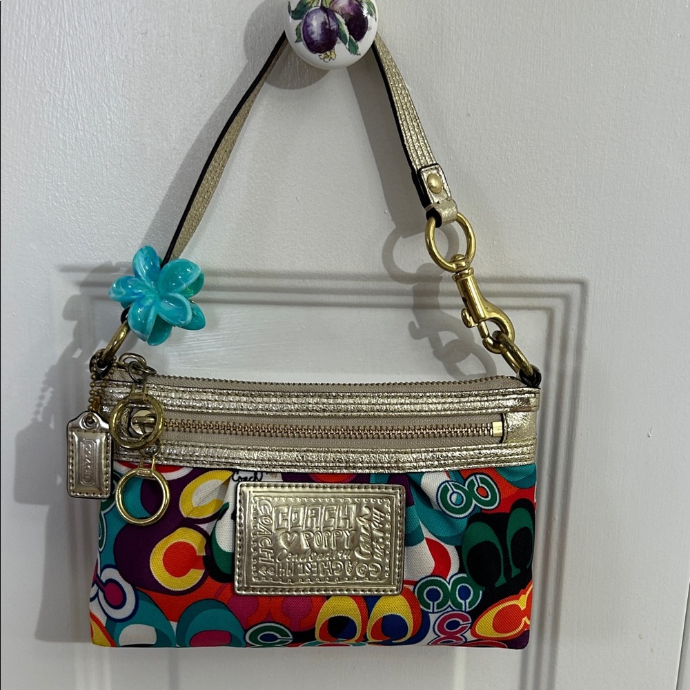 Coach Multicolor Patterned Small Shoulder Bag with Gold Accents